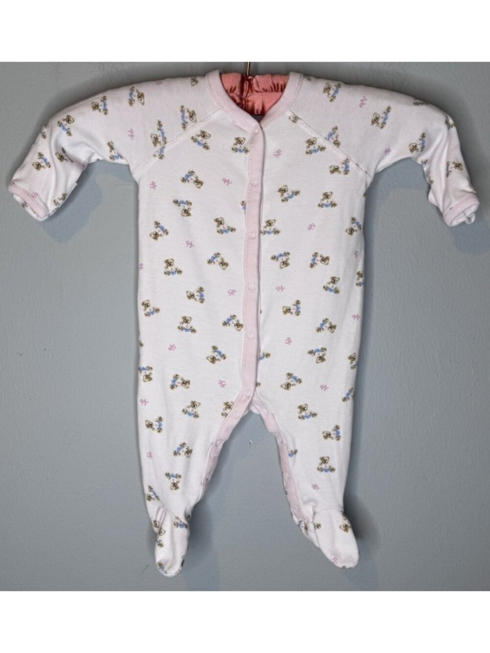 Ralph Lauren 3 month Cotton Footed Sleeper One-Piece White/Pink Polo Bear Print